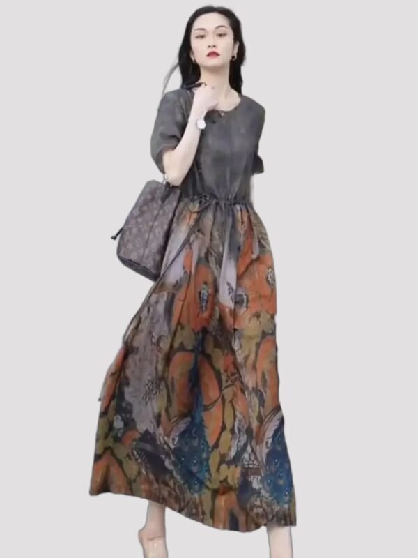 Women’s Retro Drawstring Waist A-Line Dress