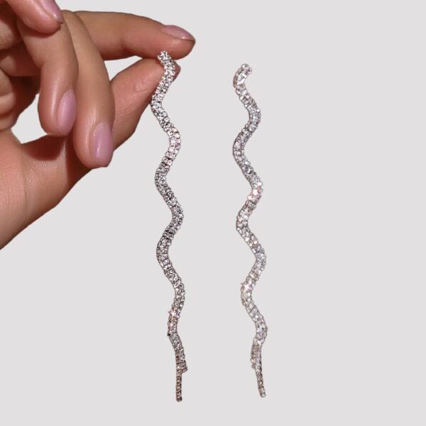 Women’s Silver Snake-Shaped Rhinestone Drop Earrings